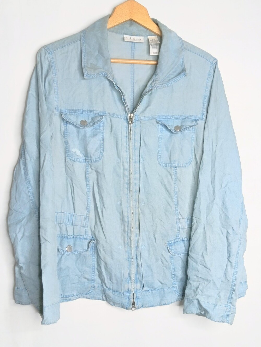 The Villager 18 By Liz Claiborne Denim Jacket Light Wash Women's Cargo Utility